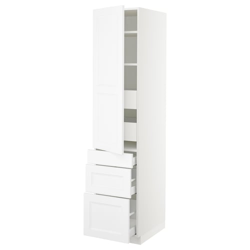 A white SEKTION kitchen cabinet with adjustable shelves and drawers, featuring a sleek modern design.