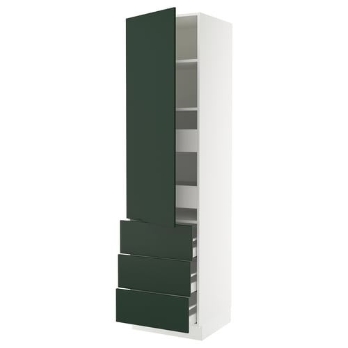 SEKTION kitchen unit in white with green drawers & door, modern design, tall & rectangular.