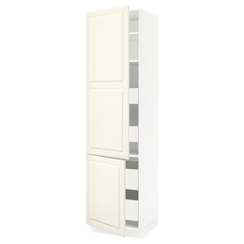 SEKTION white tall cabinet, off-white doors, adjustable shelves, traditional style.