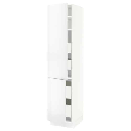 A white SEKTION kitchen cabinet by IKEA, featuring multiple shelves and a sleek, modern design.