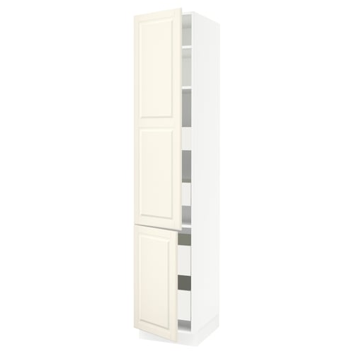 SEKTION off-white kitchen cabinet with bevelled doors and adjustable shelves.