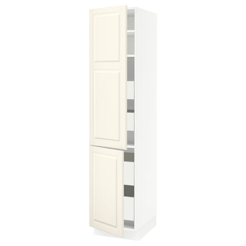 SEKTION kitchen cabinet, off-white with bevelled edges, tall, rectangular, two doors, four adjustable shelves.