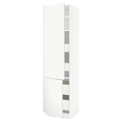 A white SEKTION kitchen cabinet with two doors and adjustable shelves.