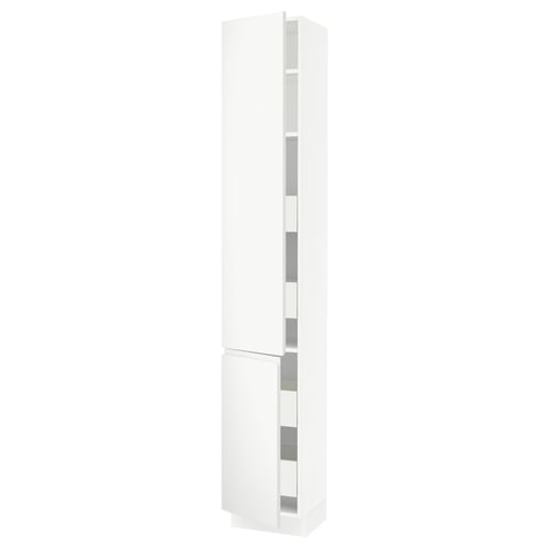 White SEKTION kitchen cabinet, modern design with integrated handles, adjustable shelves, and soft-close door.