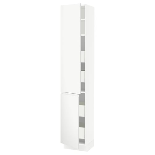 White SEKTION kitchen cabinet with modern, minimalist matte finish and integrated handles.
