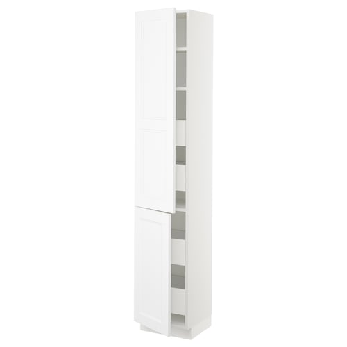 White SEKTION kitchen cabinet with adjustable shelves, modern design.