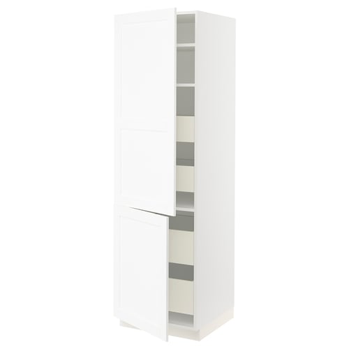 White kitchen cabinet with adjustable shelves.