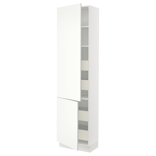 SEKTION white kitchen cabinet with adjustable shelves and smooth-closing drawers.