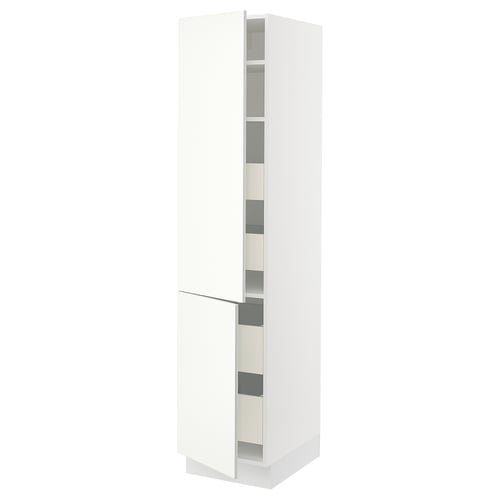 This image shows a white SEKTION kitchen cabinet with adjustable shelves and a smooth-closing door.