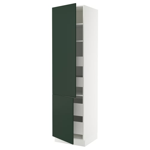 SEKTION kitchen cabinet, green, white trim, tall, adjustable shelves, modern design.