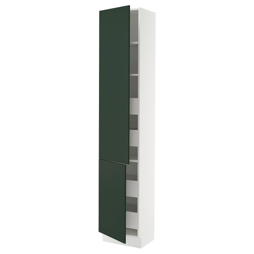 SEKTION kitchen cabinet in deep green with adjustable shelves and soft-close hinges.