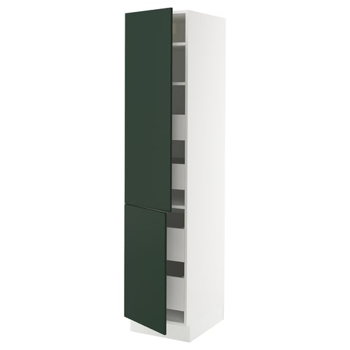 Modern white cabinet with green door and adjustable shelves.