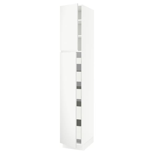White SEKTION kitchen cabinet, modern design, matte finish, adjustable shelves, integrated handles.