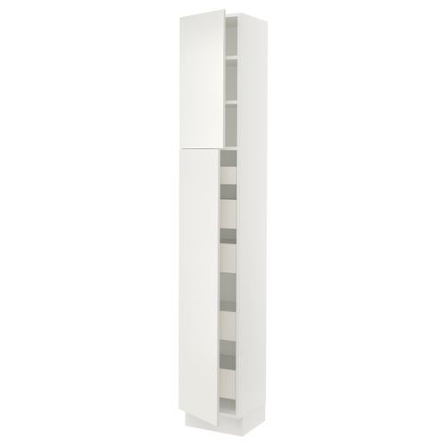 A white SEKTION tall cabinet with multiple shelves. It has a sleek design with clean lines, providing ample storage space.