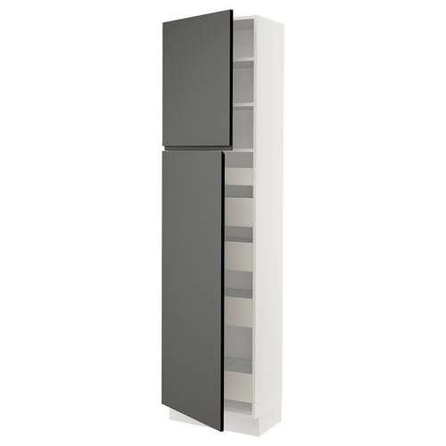 SEKTION kitchen cabinet in grey with white shelves, modern design.