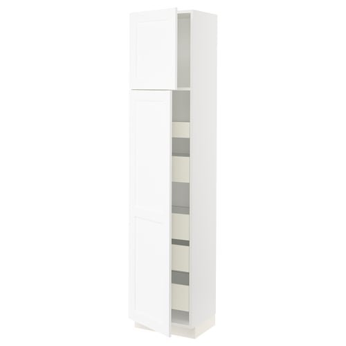 White SEKTION kitchen cabinet with glass doors, sleek design, modern look.