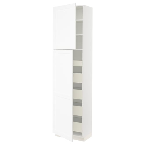 SEKTION white kitchen cabinet with multiple shelves, sleek design, durable materials.