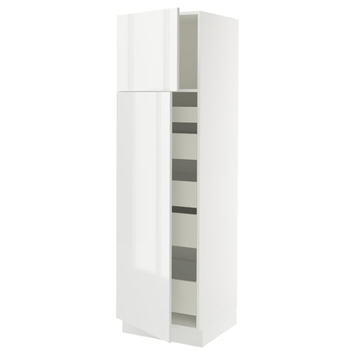 A white SEKTION kitchen cabinet with high-gloss finish and adjustable shelves.