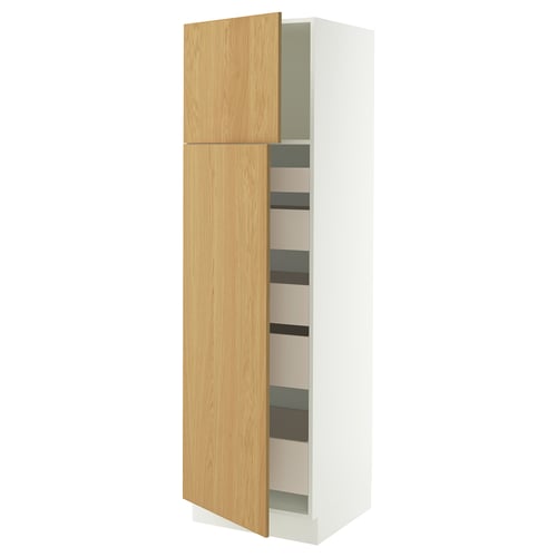 Ikea SEKTION kitchen cabinet, light wood, white interior, adjustable shelves, partially open