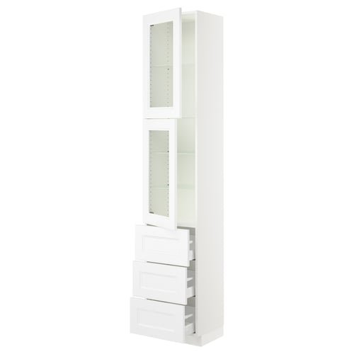 White SEKTION kitchen cabinet with glass doors and drawers, modern design. 25-year guarantee.