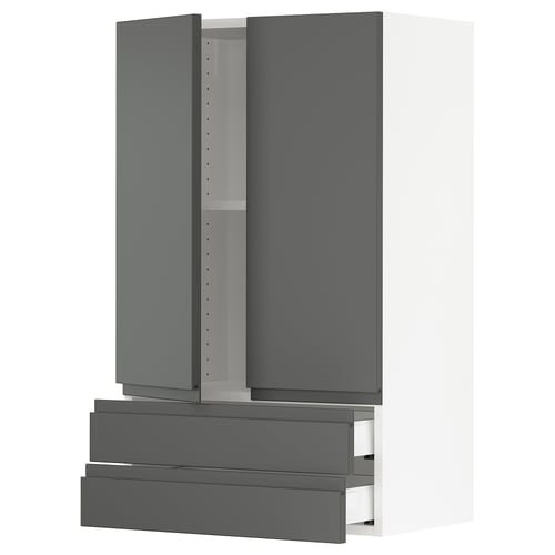 A grey SEKTION kitchen cabinet with integrated handles and adjustable shelves.