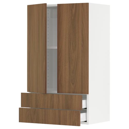 Modern walnut kitchen cabinet with 2 doors, 2 drawers, smooth finish