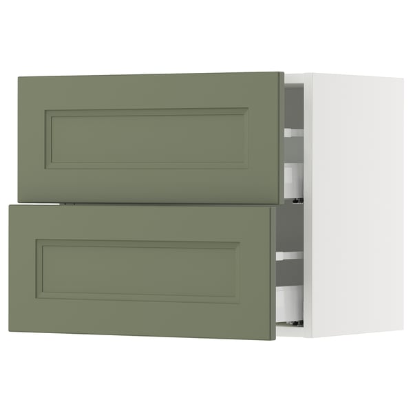 SEKTION / MAXIMERA Wall cabinet with 2 drawers, white/Axstad grey-green, 61x37x51 cm