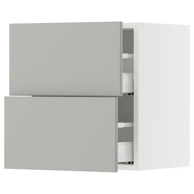 SEKTION / MAXIMERA Wall cabinet with 2 drawers, white/Havstorp light grey, 46x37x51 cm