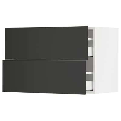 SEKTION / MAXIMERA Wall cabinet with 2 drawers, white/Nickebo matt anthracite, 76x37x51 cm