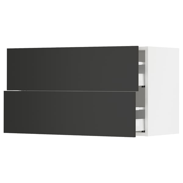 SEKTION / MAXIMERA Wall cabinet with 2 drawers, white/Nickebo matt anthracite, 91x37x51 cm
