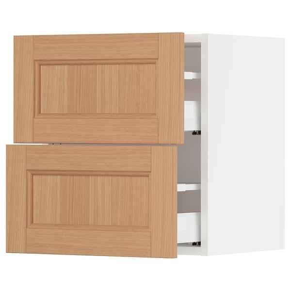 SEKTION / MAXIMERA Wall cabinet with 2 drawers, white/Vedhamn oak, 46x37x51 cm