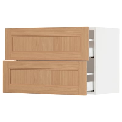 SEKTION / MAXIMERA Wall cabinet with 2 drawers, white/Vedhamn oak, 76x37x51 cm