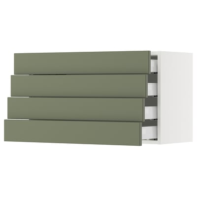 SEKTION / MAXIMERA Wall cabinet with 4 drawers, white/Axstad grey-green, 91x37x51 cm