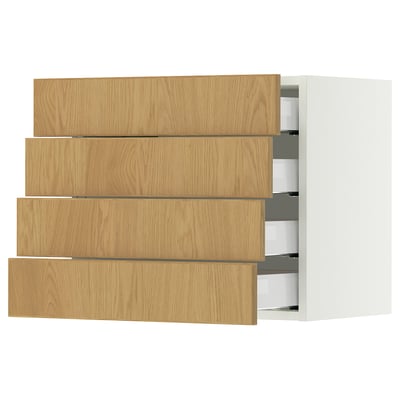 SEKTION / MAXIMERA Wall cabinet with 4 drawers, white/Sinarp oak veneer, 61x37x51 cm