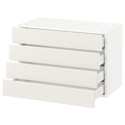White SEKTION kitchen storage with four open drawers, sleek and modern design.