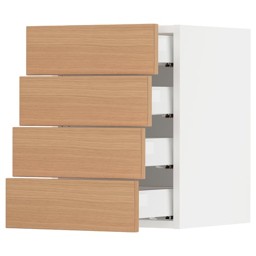 Modern kitchen cabinet with four wooden drawers, light wood colour, smooth finish, rectangular shape.