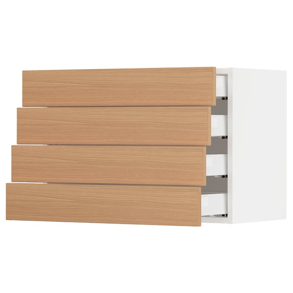 SEKTION / MAXIMERA Wall cabinet with 4 drawers, white/Vedhamn oak, 76x37x51 cm
