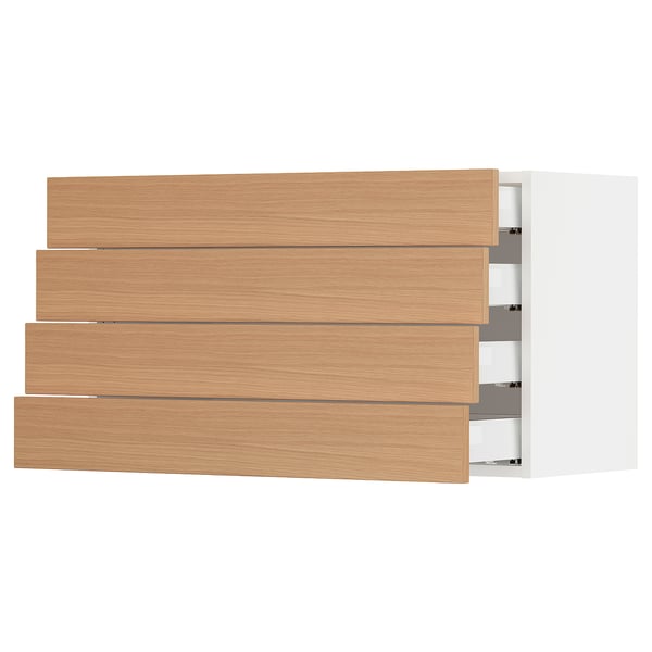 SEKTION / MAXIMERA Wall cabinet with 4 drawers, white/Vedhamn oak, 91x37x51 cm