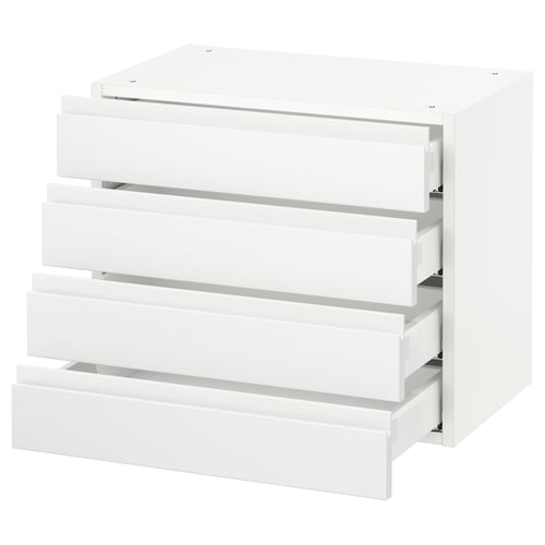 Modern white SEKTION kitchen cabinet, gleaming finish, with sleek, minimalist drawers and integrated handles.