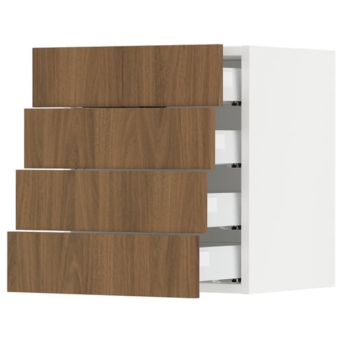 Modern walnut SEKTION kitchen cabinet with four wooden drawers.