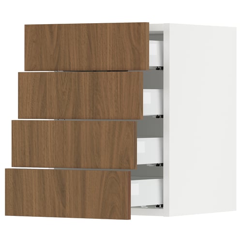 SEKTION kitchen cabinet with four wooden drawers, smooth fronts, white frame.