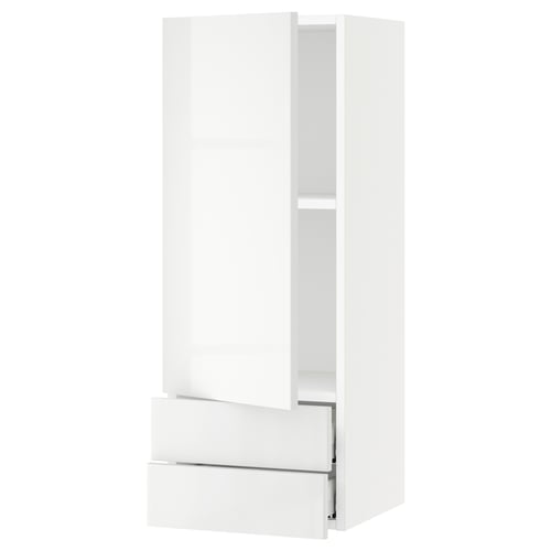 SEKTION high gloss white kitchen unit, sleek and modern, with adjustable shelves and smooth drawer.
