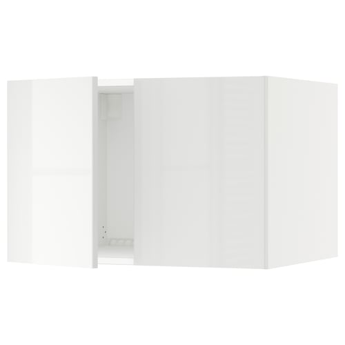White modern kitchen cabinet with glossy doors and smooth edges.