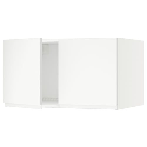 White minimalist wall cabinet from IKEAs SEKTION system, featuring a sleek, modern design with matte finish.