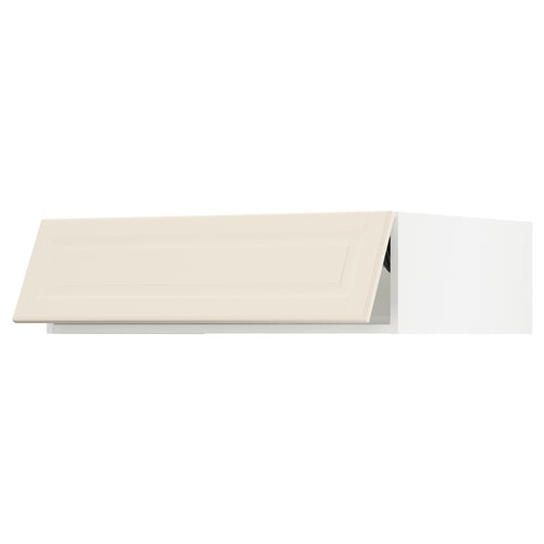 Depicts a beige, rectangular kitchen cabinet with bevelled edges, part of the SEKTION series, made of fiberboard and paint.