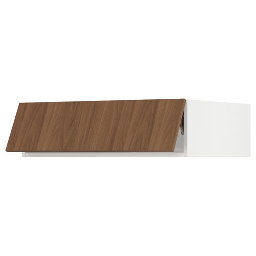 Modern kitchen shelf, walnut finish, smooth surface.