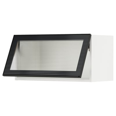 SEKTION Wall cab horizontal w glass door, white/Hejsta anthracite reeded glass, 76x37x38 cm