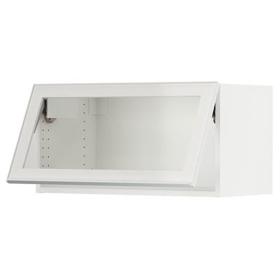 SEKTION white kitchen unit, rectangular shape, glass door, sleek metal frame, polished finish.