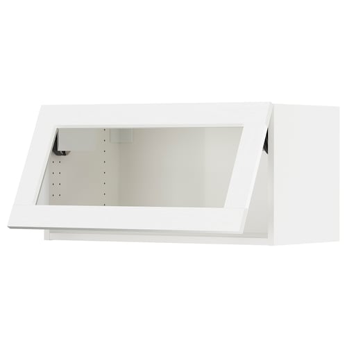 A white SEKTION kitchen wall cabinet with a glass door.