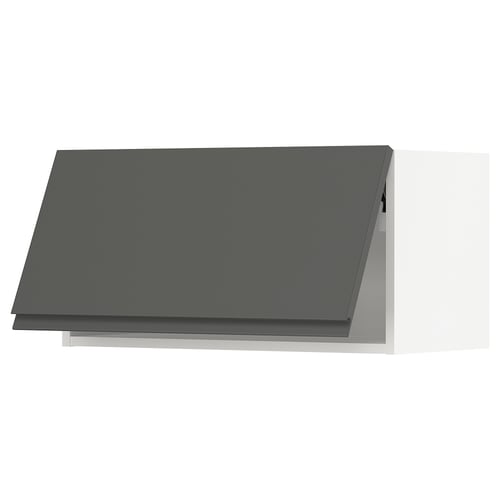 Dark grey modern kitchen cabinet with sleek, flat design and no visible handles.